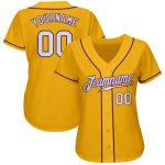 Custom Name Number Personalized Authentic Baseball Jersey Gold White Purple Personalized Gold White-Purple Authentic Baseball