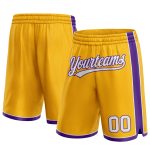 Custom Name Number Basketball Shorts - Personalized Authentic Gold White Purple Team Gear Personalized Gold White-Purple