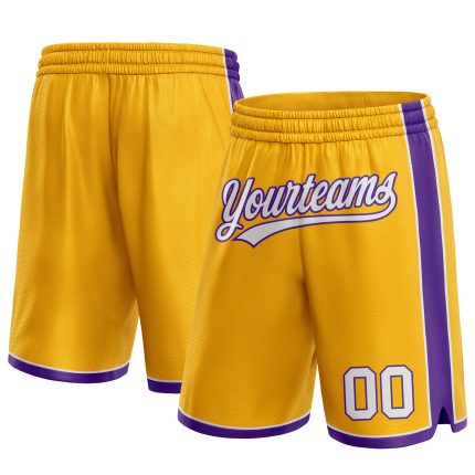 Custom Name Number Basketball Shorts - Personalized Authentic Gold White Purple Team Gear Personalized Gold White-Purple