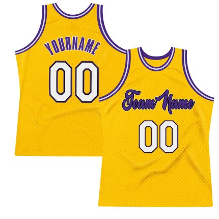 Personalized Gold White Purple Basketball Jersey - Authentic Throwback Design Personalized Gold White-Purple Authentic Throwback