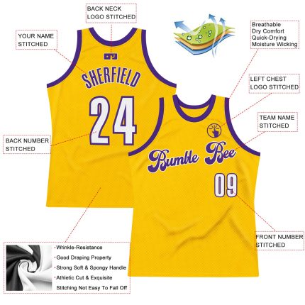 Custom Name Number Personalized Gold White Purple Basketball Jersey Authentic Throwback Personalized Gold White-Purple Authentic