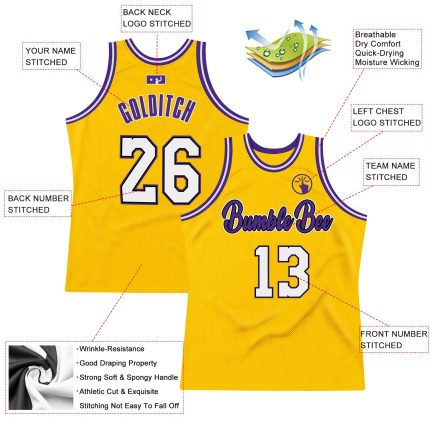 Personalized Gold White Purple Basketball Jersey - Authentic Throwback Design Personalized Gold White-Purple Authentic Throwback