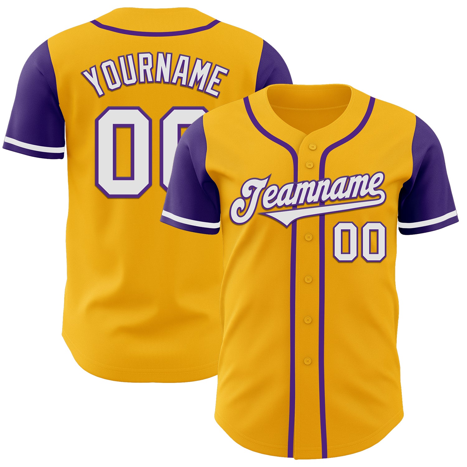 Custom Two Tone Baseball Jersey - Personalized Gold White-Purple with Authentic Name and Number Personalized Gold White-Purple