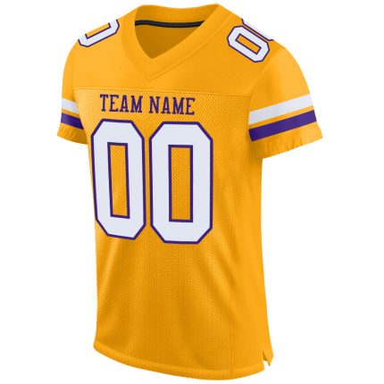 Custom Personalized Football Jersey - Gold White-Purple Mesh Team Name & Number Authentic Personalized Gold White-Purple