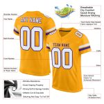 Custom Personalized Football Jersey - Gold White-Purple Mesh Team Name & Number Authentic Personalized Gold White-Purple