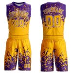 Custom Name Number Sublimation Basketball Jersey Suit - Personalized Gold White Purple Round Neck Personalized Gold White-Purple