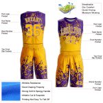 Custom Name Number Sublimation Basketball Jersey Suit - Personalized Gold White Purple Round Neck Personalized Gold White-Purple