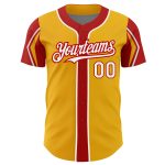 Custom Name Number Baseball Jersey - Personalized Authentic Gold White Red 3 Colors Arm Shapes Team Design Personalized Gold