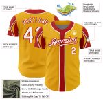 Custom Name Number Baseball Jersey - Personalized Authentic Gold White Red 3 Colors Arm Shapes Team Design Personalized Gold