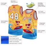 Custom Name and Number Personalized 3D Pattern Basketball Jersey for Summer Beach Surfing - Gold White-Red Team Sports Wear