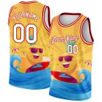 Custom Name and Number Personalized 3D Pattern Basketball Jersey for Summer Beach Surfing - Gold White-Red Team Sports Wear