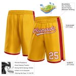 Custom Name and Number Personalized Basketball Shorts Gold White Red Authentic Personalized Gold White-Red Authentic Basketball