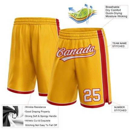 Custom Name and Number Personalized Basketball Shorts Gold White Red Authentic Personalized Gold White-Red Authentic Basketball
