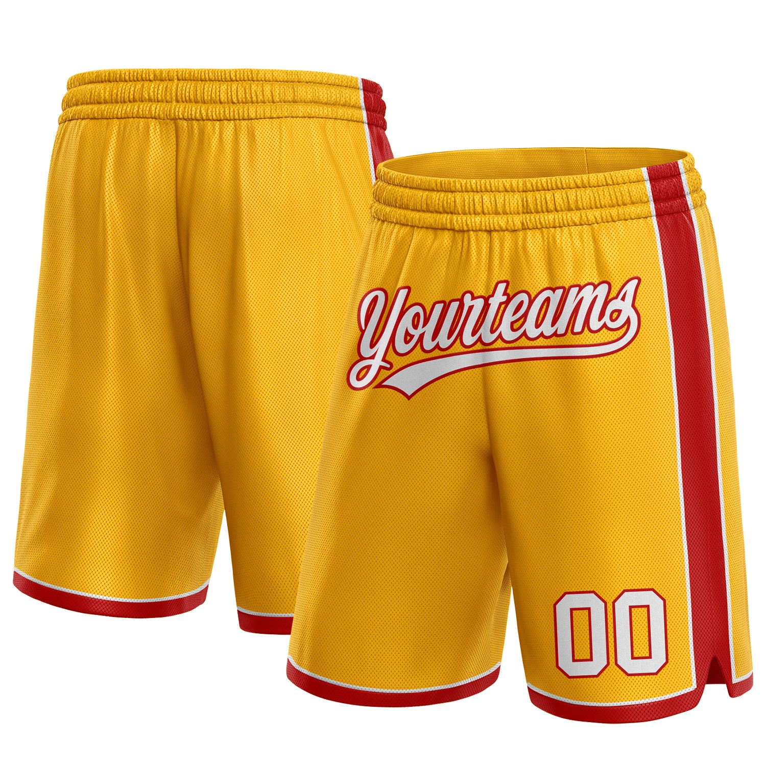 Custom Name and Number Personalized Basketball Shorts Gold White Red Authentic Personalized Gold White-Red Authentic Basketball