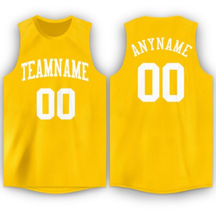 Custom Basketball Jersey with Personalized Name and Number - Gold White Round Neck Team Gear Personalized Gold White Round
