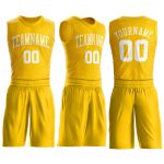 Custom Name Number Basketball Jersey, Personalized Gold White Round Neck Suit Personalized Gold White Round Neck Suit Basketball