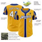 Custom Name and Number Authentic Baseball Jersey in Gold White and Royal - Personalized 3 Colors Arm Shapes Personalized