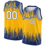 Customizable Basketball Jersey with Personalized Name & Number, Gold White-Royal Abstract Design, Authentic City Edition