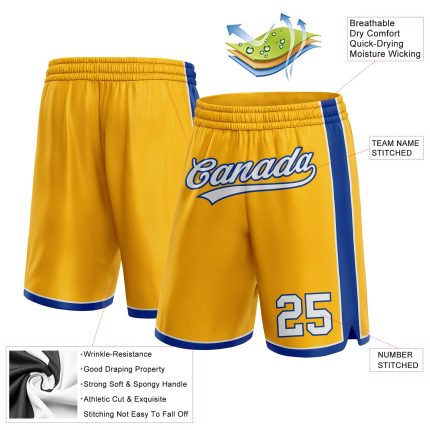 Personalized Custom Name Number Basketball Shorts - Gold White Royal Authentic Personalized Gold White-Royal Authentic Basketball