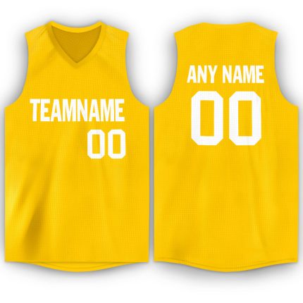 Custom Team Name and Number Personalized Gold White Basketball Jersey V-Neck Personalized Gold White V-Neck Basketball Jersey