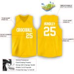 Custom Team Name and Number Personalized Gold White Basketball Jersey V-Neck Personalized Gold White V-Neck Basketball Jersey