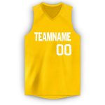 Custom Team Name and Number Personalized Gold White Basketball Jersey V-Neck Personalized Gold White V-Neck Basketball Jersey