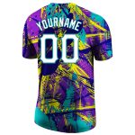 Custom Name Number Urban Pattern 3D Performance T-Shirt White Aqua Personalized Graffiti Design Personalized Graffiti Abstract