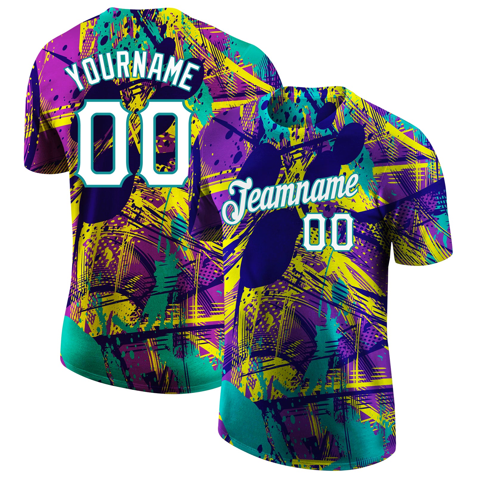 Custom Name Number Urban Pattern 3D Performance T-Shirt White Aqua Personalized Graffiti Design Personalized Graffiti Abstract