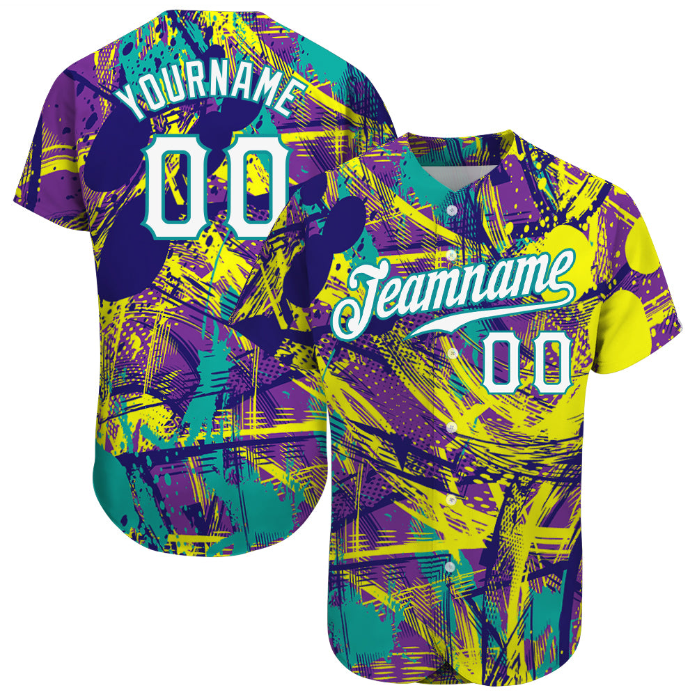 Custom Name and Number Personalized Graffiti 3D Urban Pattern Baseball Jersey White-Teal Personalized Graffiti Abstract Urban