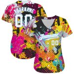 Custom Name and Number Baseball Jersey - Personalized Psychedelic Graffiti 3D Pattern in Bright White and Light Blue Personalized