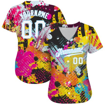 Custom Name and Number Baseball Jersey - Personalized Psychedelic Graffiti 3D Pattern in Bright White and Light Blue Personalized
