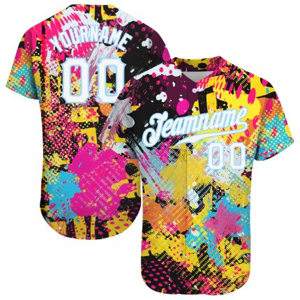 Custom Name and Number Baseball Jersey - Personalized Psychedelic Graffiti 3D Pattern in Bright White and Light Blue Personalized