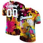 Personalized 3D Performance T-Shirt with Custom Name & Number - Bright Psychedelic Graffiti Pattern in White & Light Blue