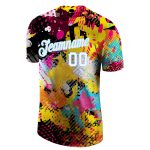 Personalized 3D Performance T-Shirt with Custom Name & Number - Bright Psychedelic Graffiti Pattern in White & Light Blue