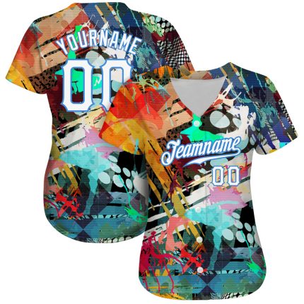 Custom Abstract Graffiti Pattern Baseball Jersey with Personalized Name & Number - White Light Blue 3D Design Personalized