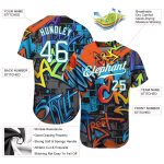 Custom Name Number 3D Baseball Jersey White Teal Graffiti Geometric Pattern Authentic Team Apparel Personalized Graffiti