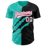 Custom Graffiti Pattern Black Aqua Neon Pink 3D Scratch Baseball Jersey with Team Name and Number Personalized Graffiti Pattern
