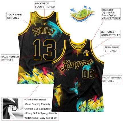 Custom Name and Number Black Gold 3D Basketball Jersey Personalized Graffiti Pattern Authentic Team Apparel Personalized