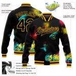 Custom Name Number 3D Bomber Varsity Letterman Jacket Black Gold Personalized Graffiti Pattern Personalized Graffiti Pattern