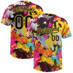 Custom Black-Gold Graffiti 3D Psychedelic Two-Button Unisex Softball Jersey with Personalized Name and Number Personalized