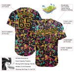 Custom Personalized Black Gold 3D Graffiti Pattern Baseball Jersey with Name and Number - Grunge Shabby Design Personalized