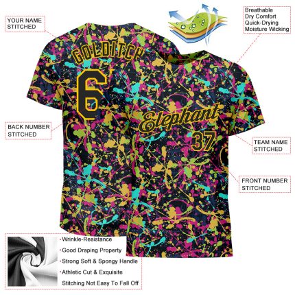 Custom Name & Number Personalized Black Gold Graffiti 3D Performance T-Shirt - Grunge Style Team Apparel Personalized Graffiti