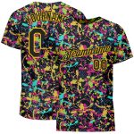Custom Name & Number Personalized Black Gold Graffiti 3D Performance T-Shirt - Grunge Style Team Apparel Personalized Graffiti