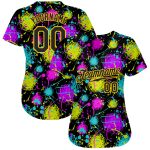 Custom Name and Number Black Gold Graffiti 3D Neon Splatter Baseball Jersey Authentic Team Design Personalized Graffiti Pattern