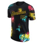 Custom Name and Number Black-Gold 3D Performance T-Shirt - Personalized Graffiti Pattern Design Personalized Graffiti Pattern