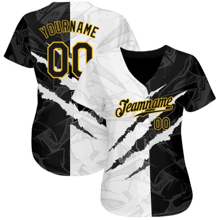Custom Name and Number Authentic Black-Gold 3D Baseball Jersey with Personalized Graffiti Pattern Personalized Graffiti Pattern