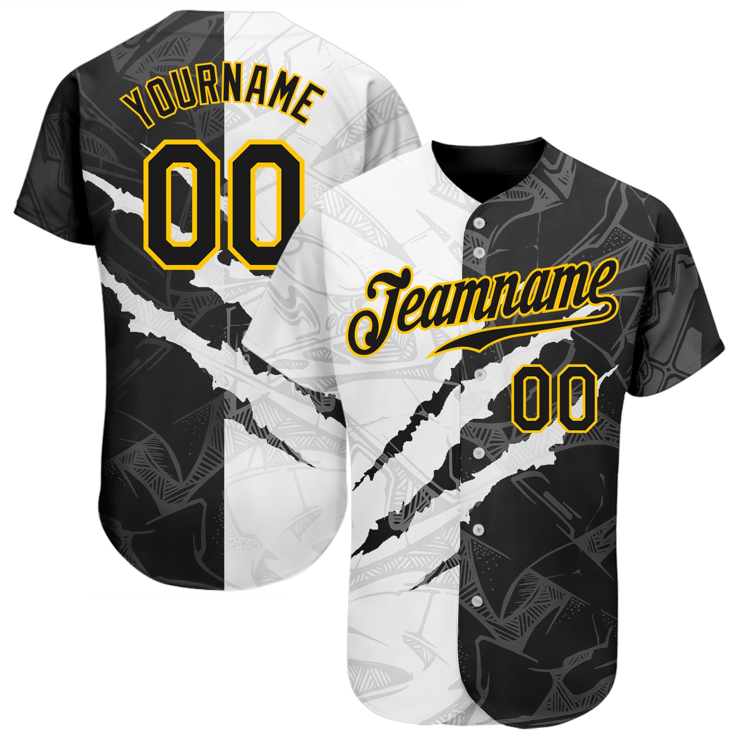 Custom Name and Number Authentic Black-Gold 3D Baseball Jersey with Personalized Graffiti Pattern Personalized Graffiti Pattern