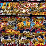 Custom Name and Number Black-Gold Graffiti Pattern 3D Bomber Varsity Letterman Jacket - Grunge Urban Street Art Style Personalized