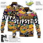 Custom Name Number Black Gold Graffiti 3D Bomber Varsity Letterman Jacket for Hipster Lifestyle Personalized Graffiti Pattern
