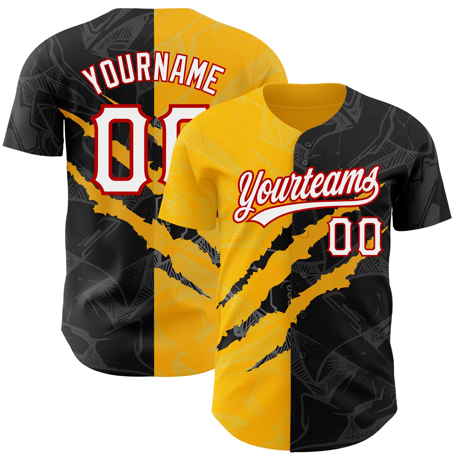Custom Black Gold-Red Graffiti 3D Baseball Jersey with Personalized Name and Number - Authentic Team Apparel Personalized